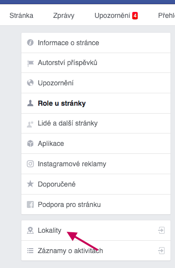 Nastavení lokalit na Facebooku