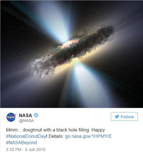 Příspěvek NASA na Twitteru o #NationalDonutDay