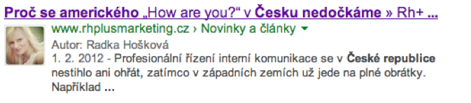 Egobuilding Radky Hoškové prostřednictvím Google Authorshipu